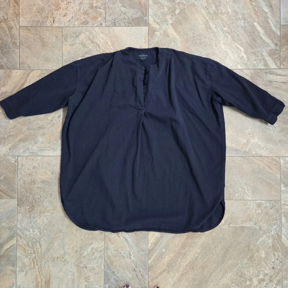 Lucky Brand Indigo Tunic Top Pleated Back 3/4 Sleeve‎ Casual Shirt S - Picture 6 of 7
